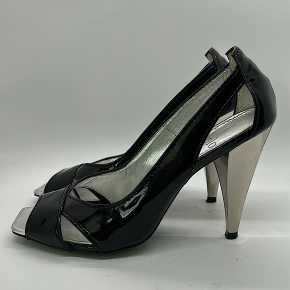 Linea Paolo Sexy Black/Silver Peep Toe Stiletto Heels Shoes **Size 6.5**🔥🔥 - Picture 4 of 9